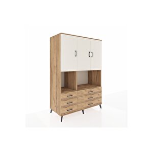 Kronos Dolap 6 Raflı 6 Çekmeceli 3 Kapaklı 132x59x195 Çam-aytaşı/çam