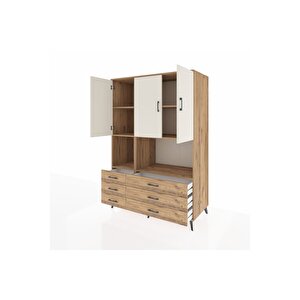 Kronos Dolap 6 Raflı 6 Çekmeceli 3 Kapaklı 132x59x195 Çam-aytaşı/çam