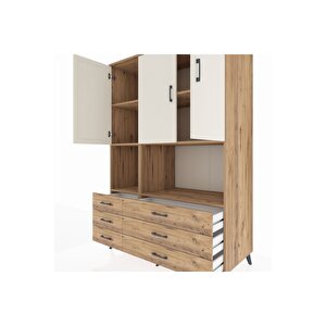 Kronos Dolap 6 Raflı 6 Çekmeceli 3 Kapaklı 132x59x195 Çam-aytaşı/çam