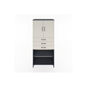 Hyperion Dolap 3 Raflı 3 Çekmeceli 2 Kapaklı 88x44x195 Antrasit-aytaşı