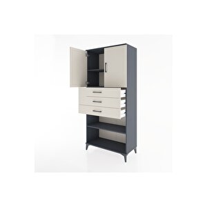 Hyperion Dolap 3 Raflı 3 Çekmeceli 2 Kapaklı 88x44x195 Antrasit-aytaşı
