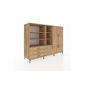 Kronos Dolap 11 Raflı 3 Çekmeceli 5 Kapaklı 220x59x163 Çam-çam