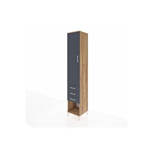 Hyperion Dolap 4 Raflı 3 Çekmeceli Tek Kapaklı 44x44x243 Çam-antrasit