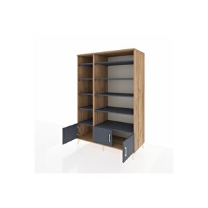Kronos Dolap 10 Raflı 3 Kapaklı 132x59x195 Çam-antrasit/antrasit