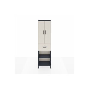 Arges Dolap 4 Raflı Tek Çekmeceli 2 Kapaklı 60x30x221 Antrasit-aytaşı