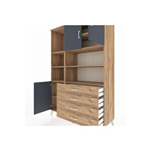 Hyperion Dolap 8 Raflı 4 Çekmeceli 3 Kapaklı 132x44x195 Çam-antrasit/çam