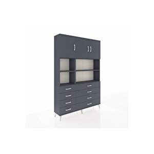 Arges Gardrop 8 Raflı 8 Çekmeceli 3 Kapaklı 132x30x195 Antrasit-antrasit
