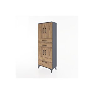 Arges Dolap 3 Raflı 3 Çekmeceli 4 Kapaklı 60x30x163 Antrasit-çam