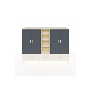 Kronos Dolap 12 Raflı 3 Çekmeceli 4 Kapaklı 220x59x163 Aytaşı-antrasit/aytaşı