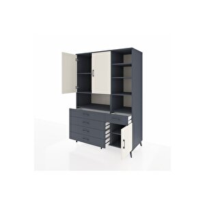 Kronos Dolap 8 Raflı 5 Çekmeceli 3 Kapaklı 132x59x195 Antrasit-aytaşı/antrasit