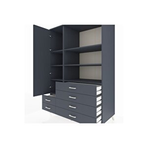 Kronos Dolap 7 Raflı 6 Çekmeceli Tek Kapaklı  132x59x195 Antrasit-antrasit/antrasit