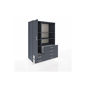 Kronos Dolap 7 Raflı 6 Çekmeceli Tek Kapaklı  132x59x195 Antrasit-antrasit/antrasit