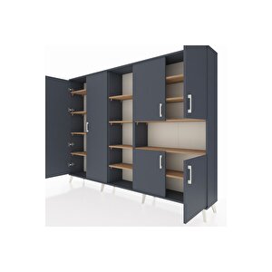 Arges Dolap 13 Raflı 6 Kapaklı 220x30x163 Antrasit-antrasit/çam