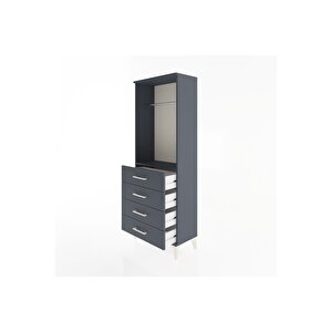 Arges Dolap Tek Raflı 4 Çekmeceli Tek Askılı 60x30x163 Antrasit-antrasit