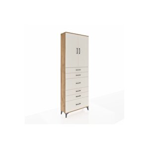 Arges Dolap 3 Raflı 6 Çekmeceli 2 Kapaklı 88x30x243 Çam-aytaşı