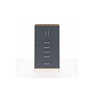 Arges Dolap 2 Raflı 5 Çekmeceli 2 Kapaklı 88x30x163 Çam-antrasit