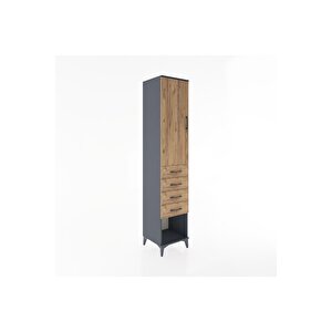 Hyperion Dolap 2 Raflı 4 Çekmeceli Tek Askılı 44x44x221 Antrasit-çam
