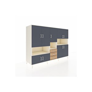 Kronos Dolap 13 Raflı 3 Çekmeceli 9 Kapaklı 220x59x163 Aytaşı-antrasit/çam