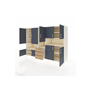 Kronos Dolap 13 Raflı 3 Çekmeceli 9 Kapaklı 220x59x163 Aytaşı-antrasit/çam