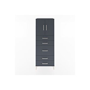 Hyperion Dolap 2 Raflı 5 Çekmeceli 2 Kapaklı 60x44x163 Antrasit-antrasit