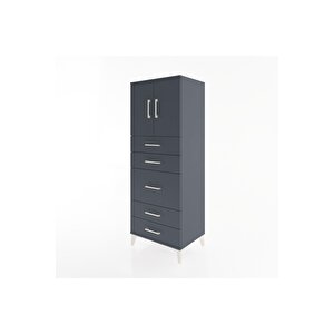 Hyperion Dolap 2 Raflı 5 Çekmeceli 2 Kapaklı 60x44x163 Antrasit-antrasit