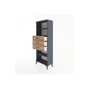 Arges Dolap 3 Raflı 3 Çekmeceli 60x30x163 Antrasit-çam
