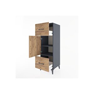 Hyperion Dolap 2 Raflı 2 Çekmeceli Tek Kapaklı 44x44x134 Antrasit-çam