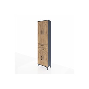 Arges Dolap 3 Raflı 2 Çekmeceli Tek Askılı 60x30x221 Antrasit-çam