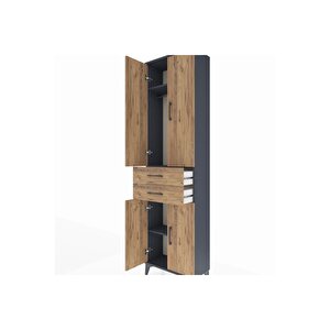 Arges Dolap 3 Raflı 2 Çekmeceli Tek Askılı 60x30x221 Antrasit-çam