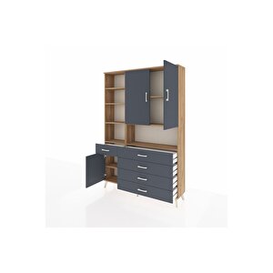 Arges Gardrop 8 Raflı 5 Çekmeceli 3 Kapaklı 132x30x195 Çam-antrasit