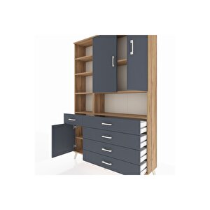 Arges Gardrop 8 Raflı 5 Çekmeceli 3 Kapaklı 132x30x195 Çam-antrasit