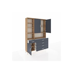 Arges Gardrop 8 Raflı 5 Çekmeceli 3 Kapaklı 132x30x195 Çam-antrasit