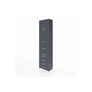Arges Dolap 4 Raflı 5 Çekmeceli 4 Kapaklı 60x30x243 Antrasit-antrasit