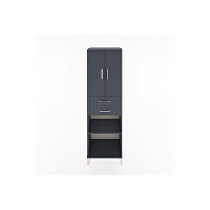 Hyperion Dolap 4 Raflı 2 Çekmeceli 2 Kapaklı 60x44x195 Antrasit-antrasit