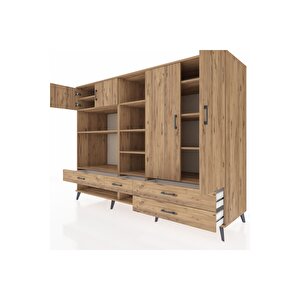 Kronos Dolap 12 Raflı 4 Çekmeceli 4 Kapaklı 220x59x163 Çam-çam