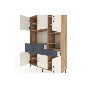 Hyperion Dolap 10 Raflı 3 Çekmeceli 6 Kapaklı 132x44x195 Çam-aytaşı/antrasit