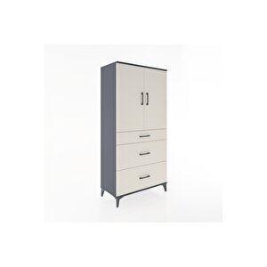 Hyperion Dolap 2 Raflı 3 Çekmeceli 2 Kapaklı 88x44x182 Antrasit-aytaşı