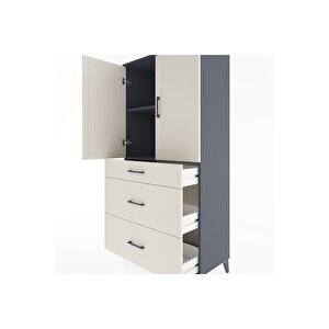 Hyperion Dolap 2 Raflı 3 Çekmeceli 2 Kapaklı 88x44x182 Antrasit-aytaşı