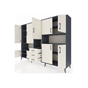 Hyperion Dolap 13 Raflı 3 Çekmeceli 9 Kapaklı 220x44x163 Antrasit-aytaşı