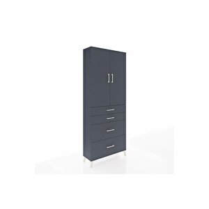 Arges Dolap 3 Raflı 4 Çekmeceli 2 Kapaklı 88x30x221 Antrasit-antrasit