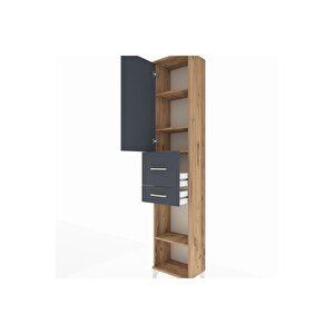 Arges Dolap 4 Raflı 2 Çekmeceli Tek Kapaklı 44x30x221 Çam-antrasit