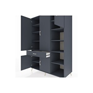 Kronos Dolap 10 Raflı Tek Çekmeceli 5 Kapaklı 132x59x195 Antrasit-antrasit/antrasit