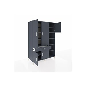 Kronos Dolap 10 Raflı Tek Çekmeceli 5 Kapaklı 132x59x195 Antrasit-antrasit/antrasit