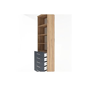 Hyperion Dolap 4 Raflı 5 Çekmeceli 60x44x243 Çam-antrasit