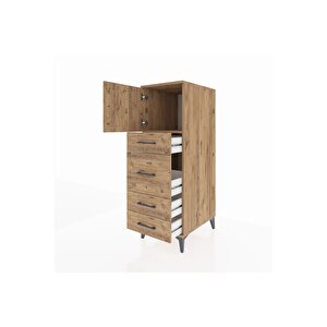 Kronos Dolap Tek Raflı 4 Çekmeceli Tek Kapaklı 44x59x134 Çam-çam