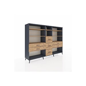 Hyperion Dolap 8 Raflı 7 Çekmeceli  220x44x163 Antrasit-çam