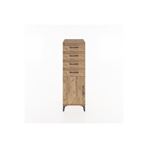 Hyperion Dolap Tek Raflı 4 Çekmeceli Tek Kapaklı 44x44x134 Çam-çam