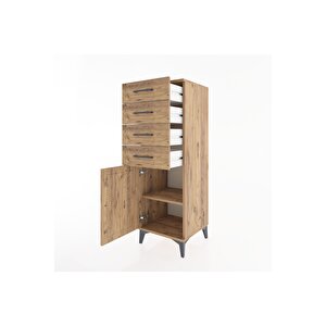 Hyperion Dolap Tek Raflı 4 Çekmeceli Tek Kapaklı 44x44x134 Çam-çam