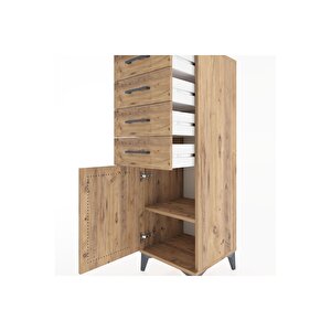 Hyperion Dolap Tek Raflı 4 Çekmeceli Tek Kapaklı 44x44x134 Çam-çam