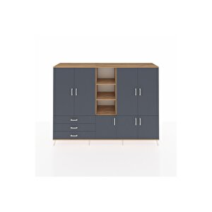 Hyperion Dolap 11 Raflı 3 Çekmeceli 7 Kapaklı 220x44x163 Çam-antrasit